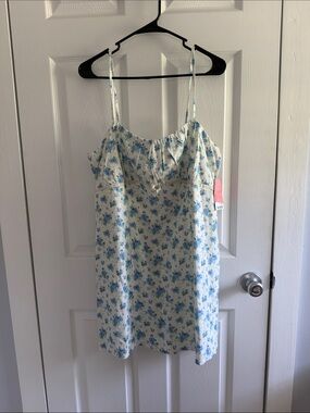 ARULA White Mini Dress with Blue Floral Print